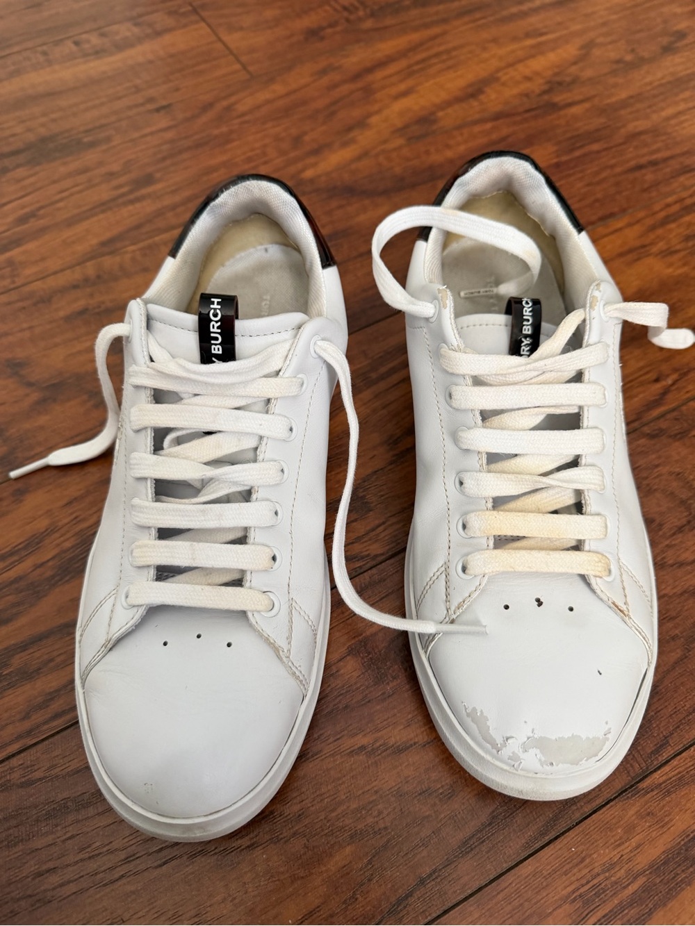 Tory Burch White Leather Low-Top Sneakers